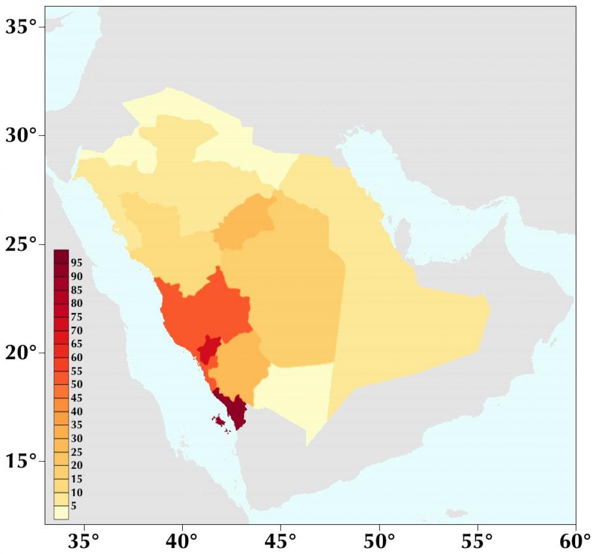 Arabia Saudită densitatea populației hartă