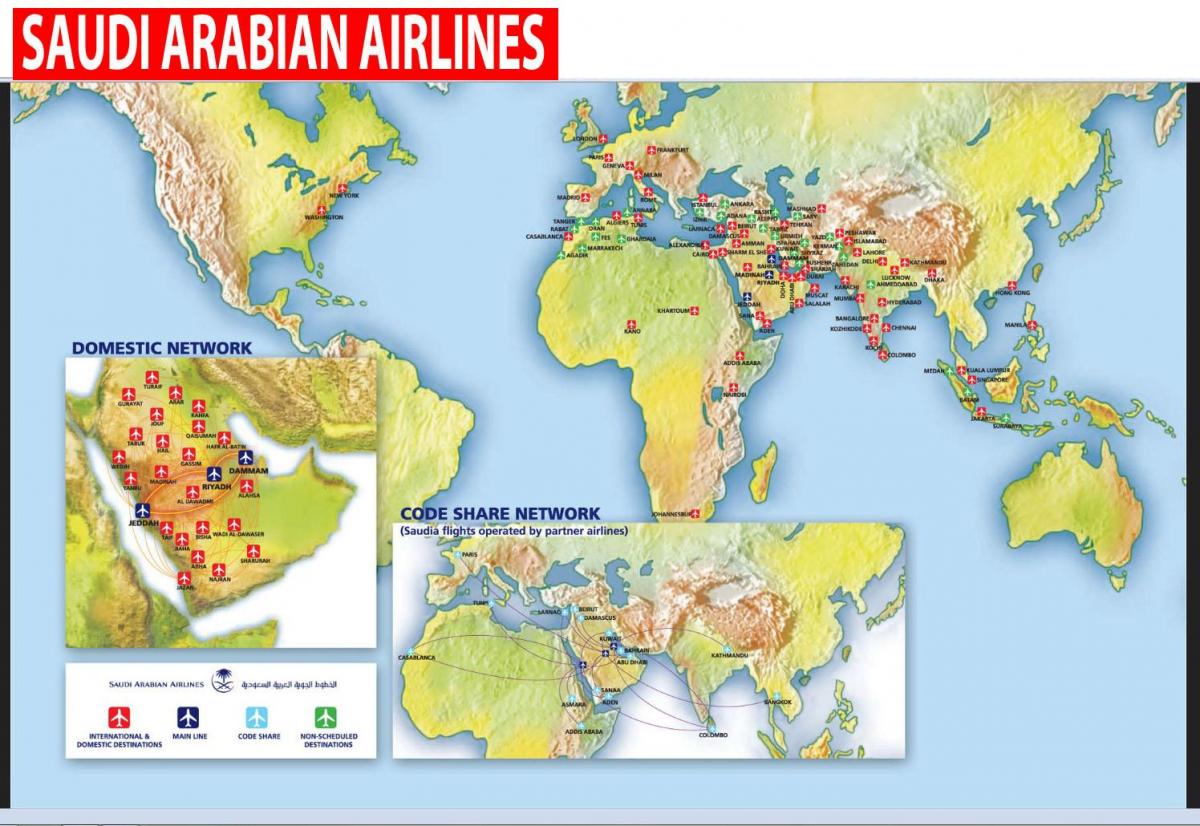 Harta Saudi Arabian airlines traseu