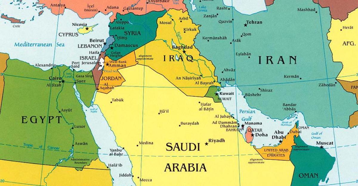 harta Arabia Saudită și țările din jur