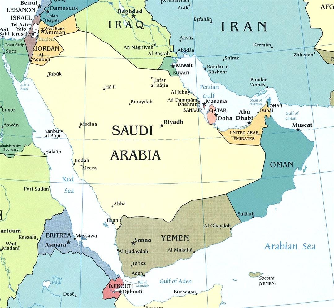 Harta peninsula Arabia saudită