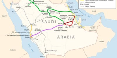 Harta Arabia Saudită cale ferată